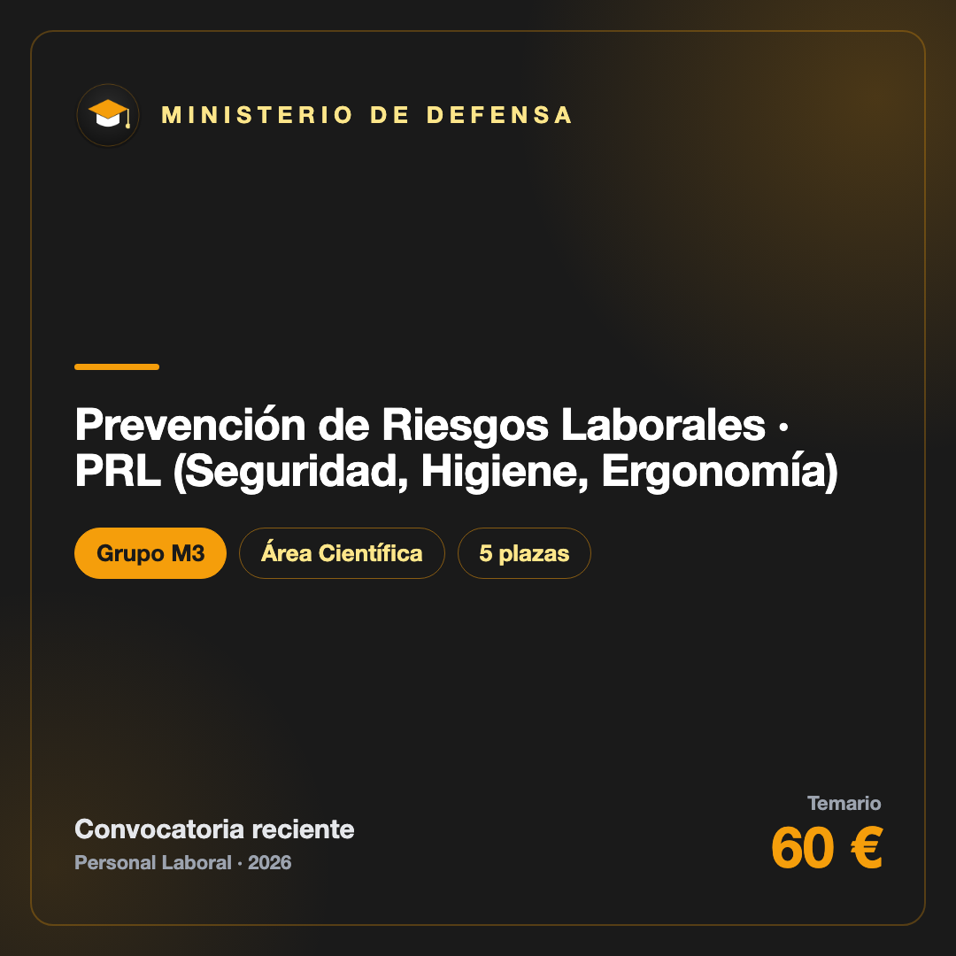 Temario Prevención de Riesgos Laborales · PRL (Seguridad, Higiene, Ergonomía) M3 · Defensa