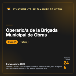 Operario/a de la Brigada Municipal de Obras AP · Ayuntamiento de Tamarite de Litera