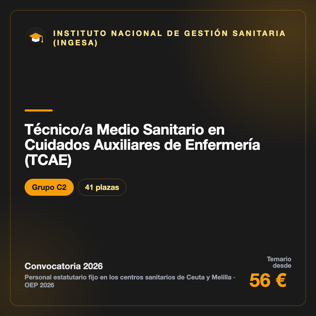 Técnico/a Medio Sanitario en Cuidados Auxiliares de Enfermería (TCAE) C2 · INGESA Ceuta y Melilla