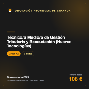 Técnico/a Medio/a de Gestión Tributaria y Recaudación (Nuevas Tecnologías) A2 · Diputación de Granada